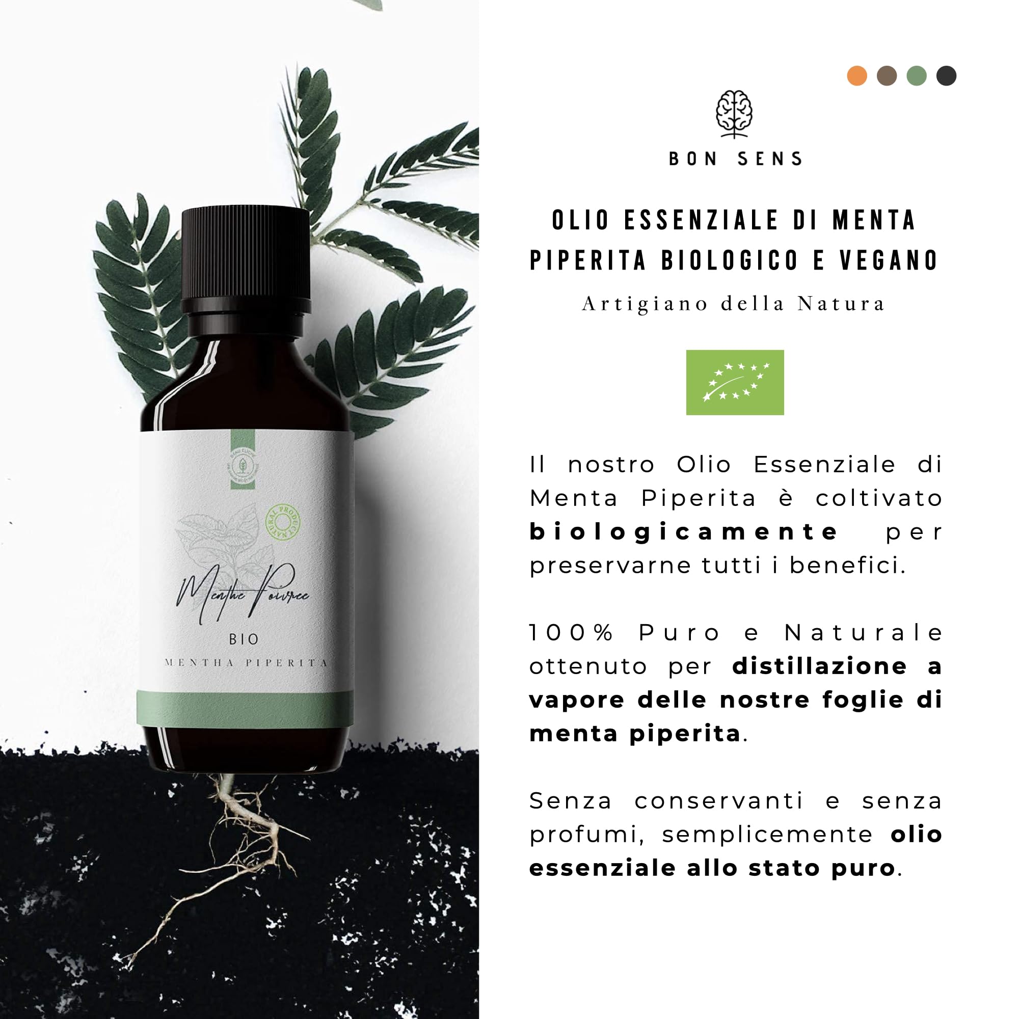 50ml Olio Essenziale di Menta Piperita BIO (Mentha piperita) - 100% Puro, Naturale e Biologico - Olio Essenziale di Menta Commestibile - Fresco, Energizzante e Limpido