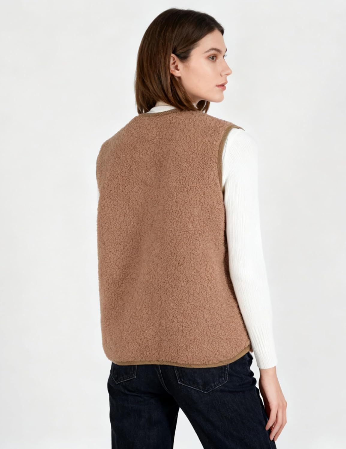 QIBABU Womens Fuzzy Fleece Vest Casual Button Down Sherpa Vest Warm Sleeveless Jackets with Pockets - Image 5