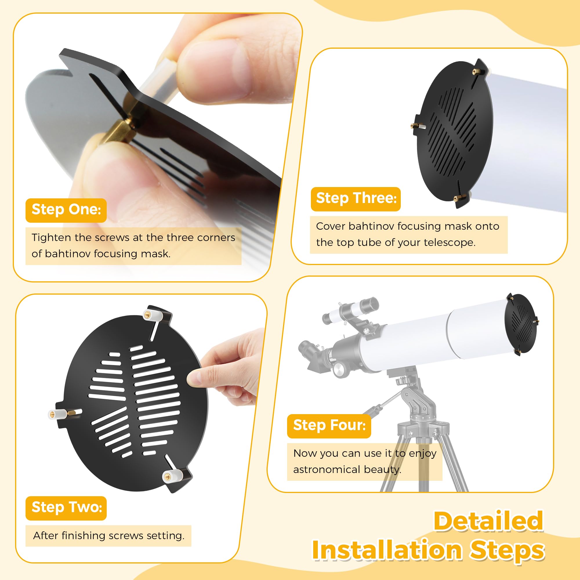 Astromania Maschera di messa a fuoco FM80 mm per telescopi da 85 a 120 mm, montabile con viti in ottone all'interno o all'esterno