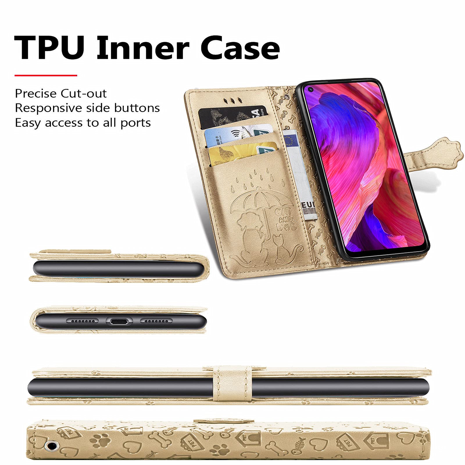 Cover per Oppo A54 5G / A74 5G Case PU Pelle Custodia [Kickstand