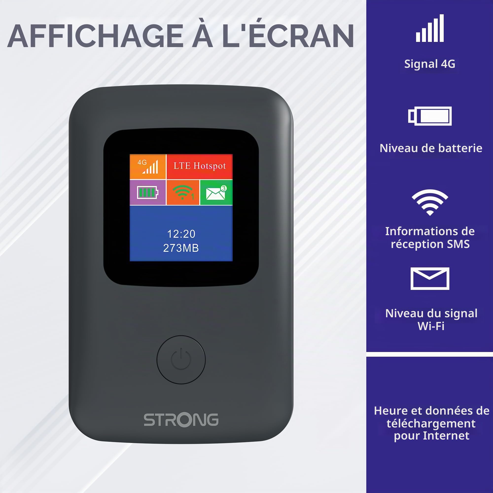 STRONG Routeur 4G LTE 150 Mbps|Hotspot WiFi Mobile|Ecran Couleur|Compatible Tout opérateur et Carte SIM|Aucune Configuration|sans Fil|Garantie 4 Ans