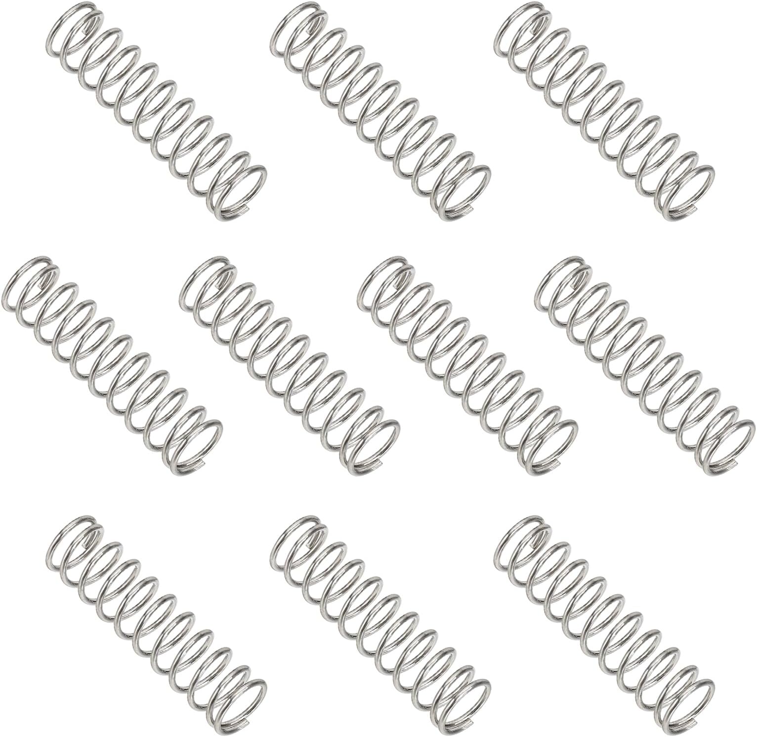 sourcing map Compression Spring 8 mm OD 0.8 mm Wire 30 mm Free Length 304 Stainless Steel Small Extension Spring for DIY Projects Home Shop Repairs (Silver Tone, Pack of 10)