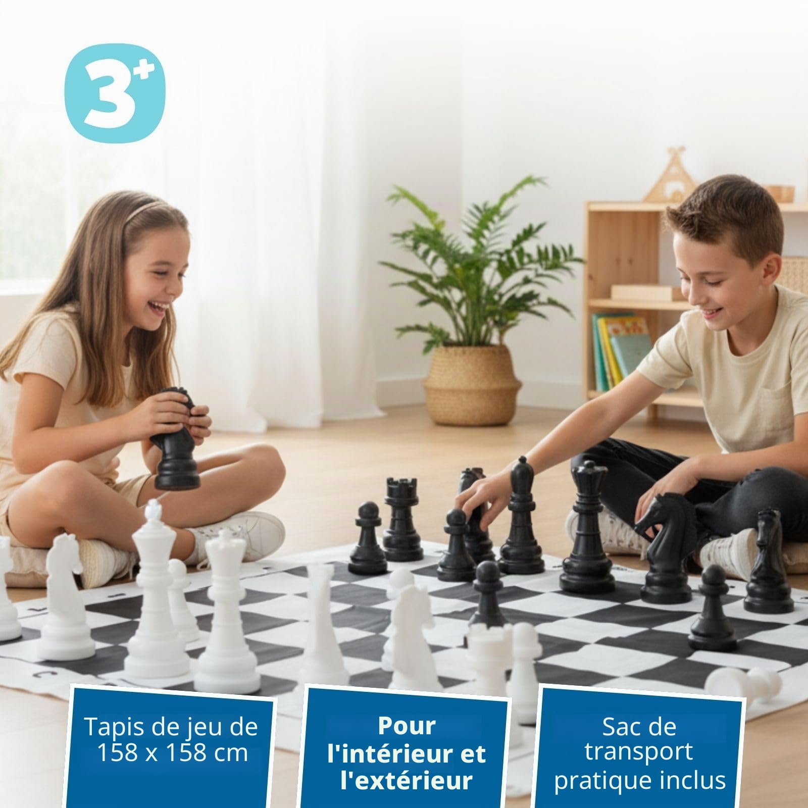 Alldoro 60080 Jeu d'échecs de Jardin 32 pièces avec Sac de Transport et Tapis