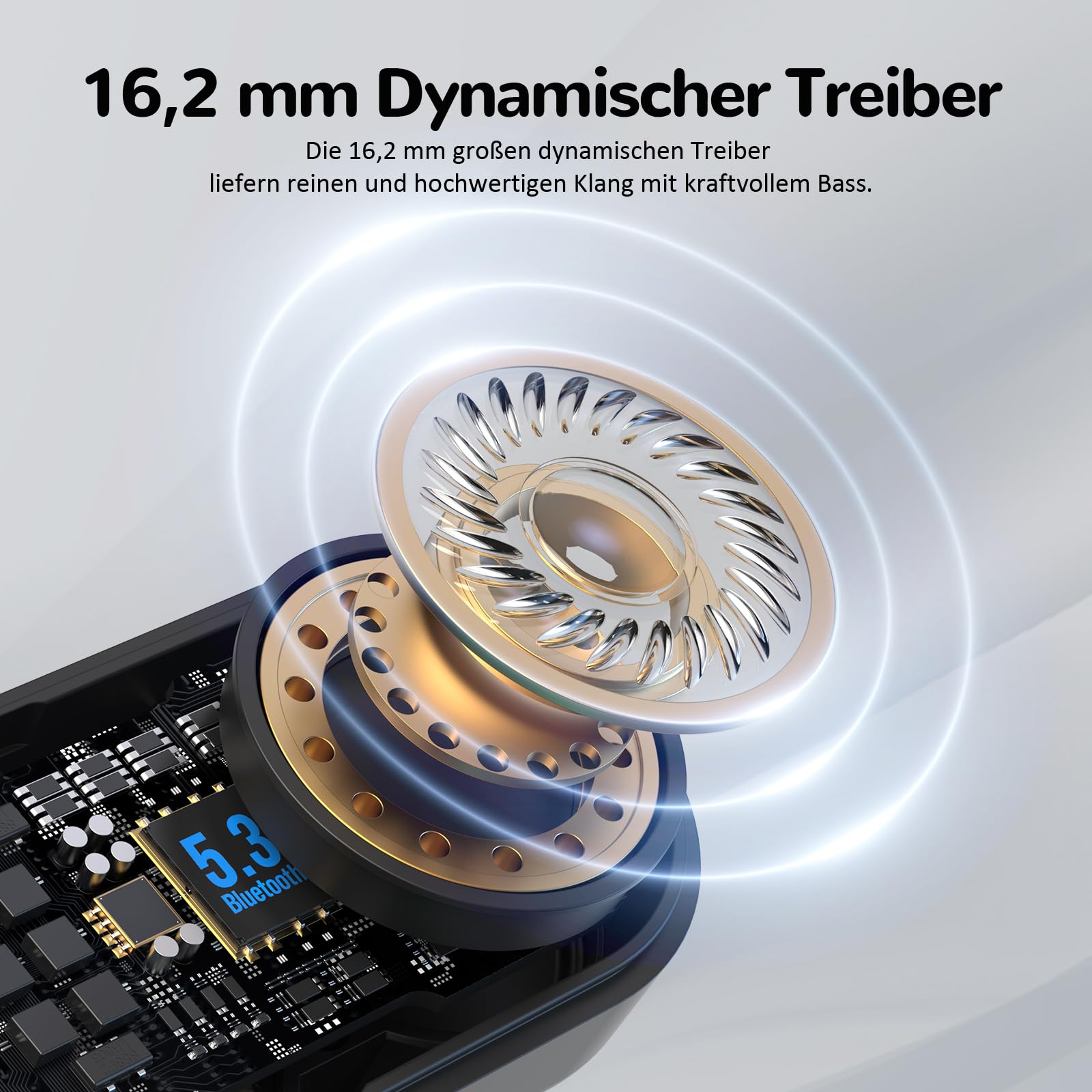 Open Ear Kopfhörer Bluetooth 5.3, Touch-Steuerung Kabellose Sport Kopfhörer Ohrhörer, Wireless Earbuds Audio-Exzellenz mit Open Bass, 50 Stunden Laufzeit, Begleiter im Büro, Freizeit & Sport
