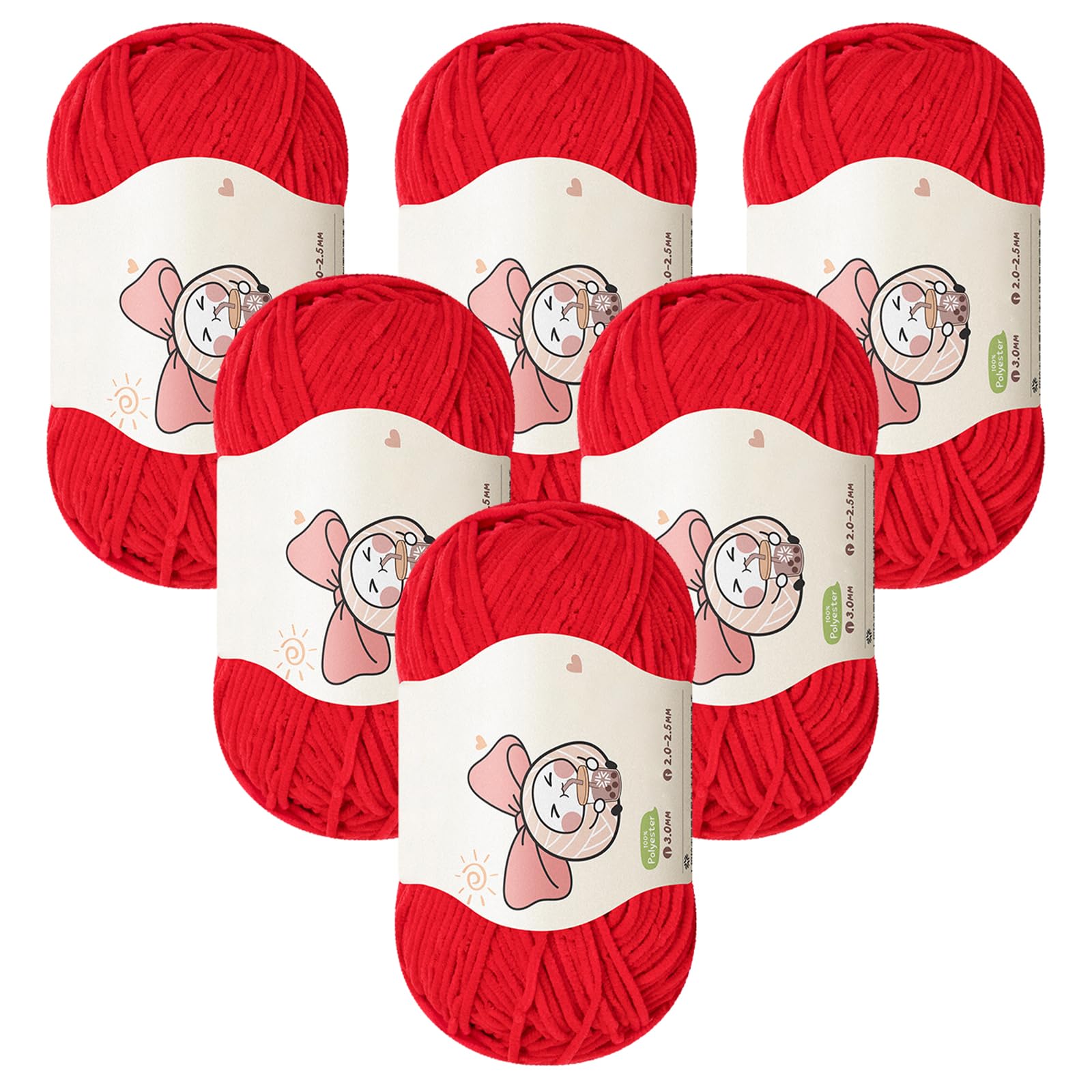 Aeelike Fein Flauschige Wolle, 300g Superweichem Babywolle zum Stricken, 2,5mm Warme Chenille Wolle, Flauschige Chenille Baumwolle Set, Häkelgarn zum Stricken (Häkelnadelgröße: 2,0–2,5 mm), Rot