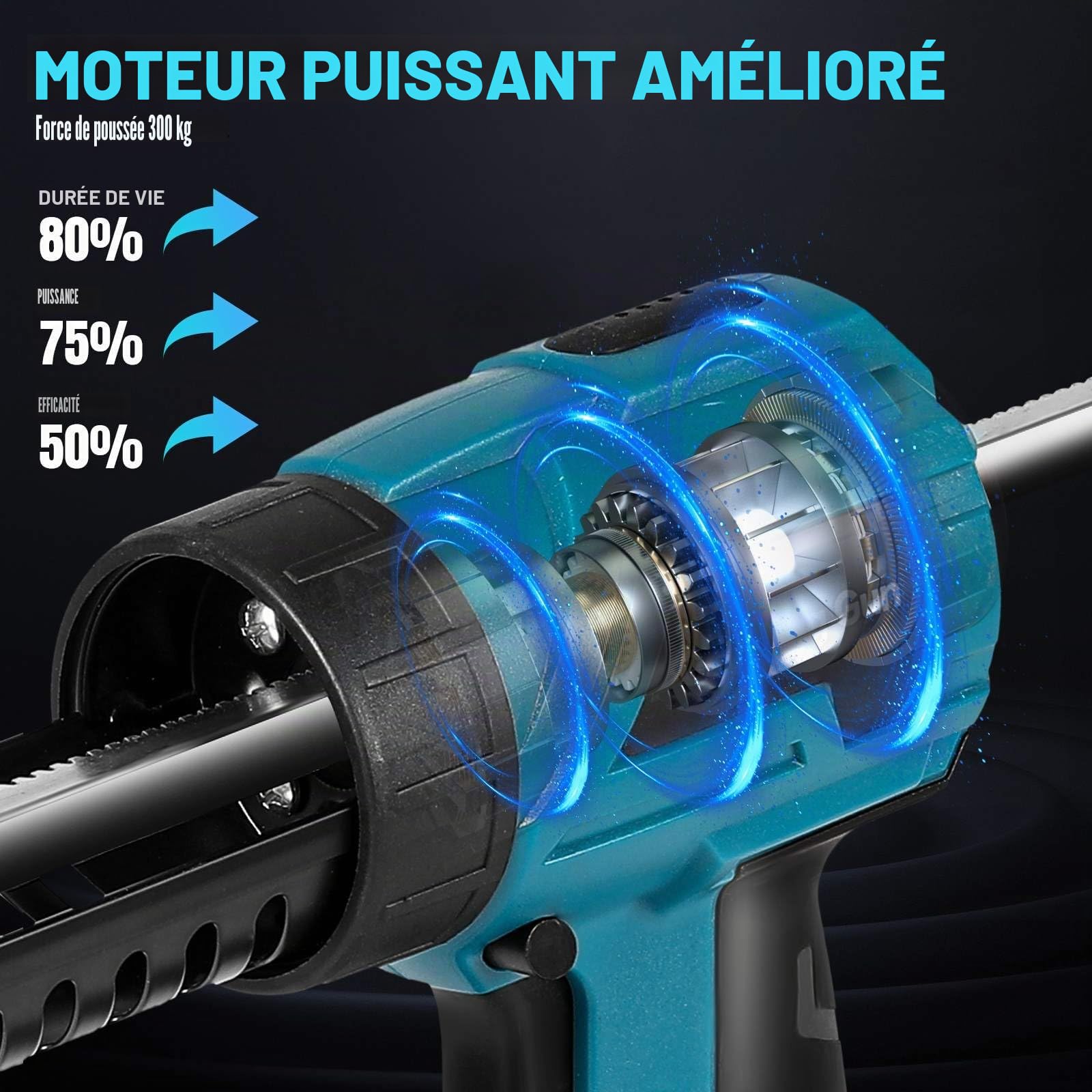 Pistolet Silicone Electrique pour Makita 18V, Pistolet à cartouche sans fil pour cartouches de 300 ml, 4 vitesses réglables,Pistolet Cartouche Electrique pour Sceller,Étanchéifier (2*Batterie)