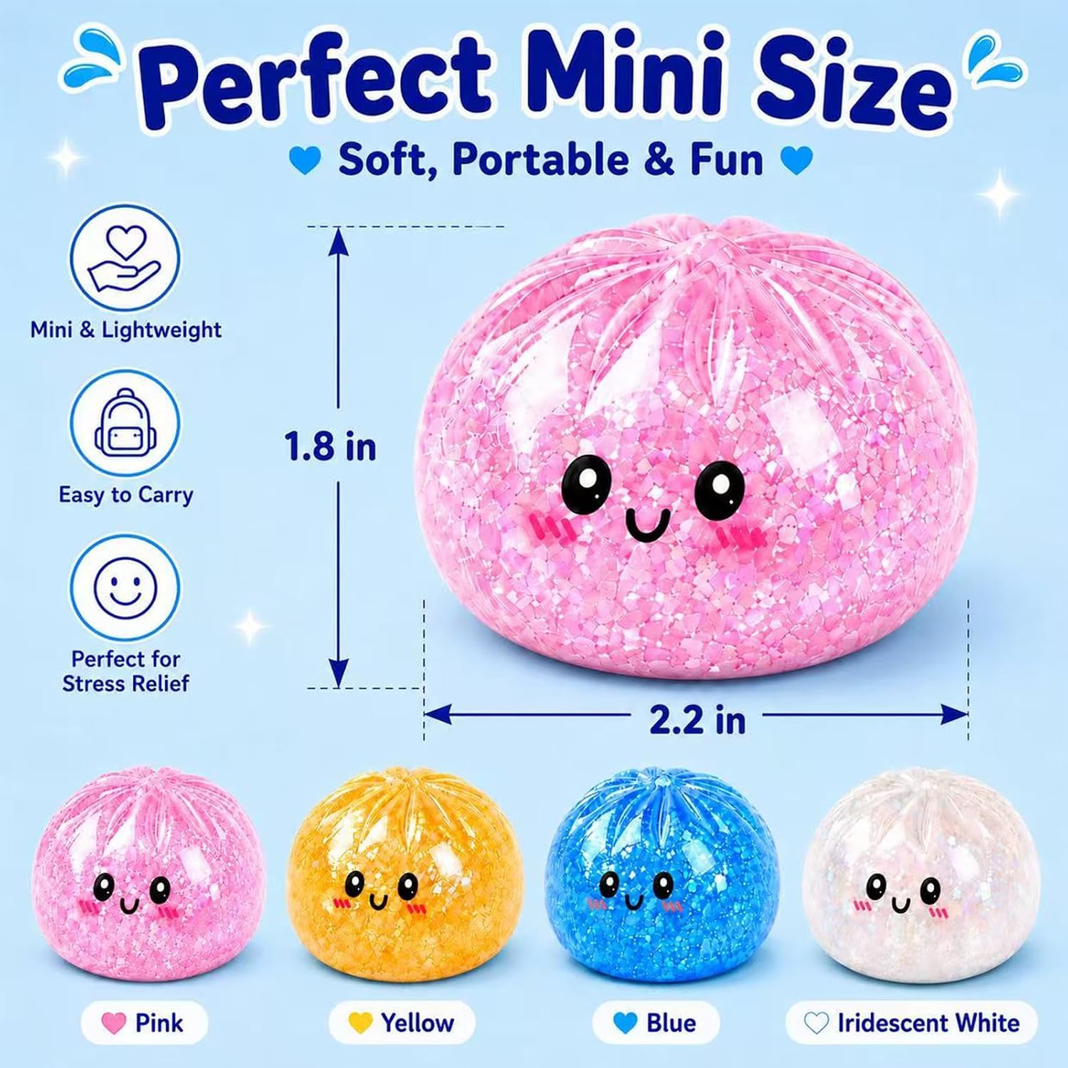 4PCS Squishy Toy Bulk for Adults,Random 4 Colors,Mini (2.2in) Stress Balls for Adults,Squishy Squeeze Relief Balls Bulk Fidget Toys,Christmas Stocking Stuffer Party Favors Gifts,Goodie Bags
