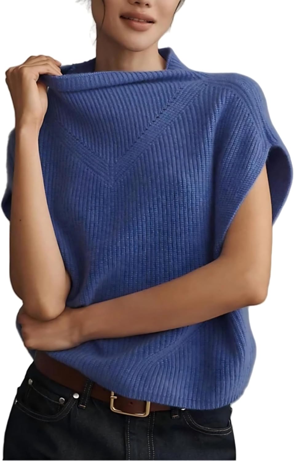 Women’s Oversized Knit Sleeveless Sweater Vest High Neck Pullover Ribbed Top Casual Fall Layering Knitwear - Image 4