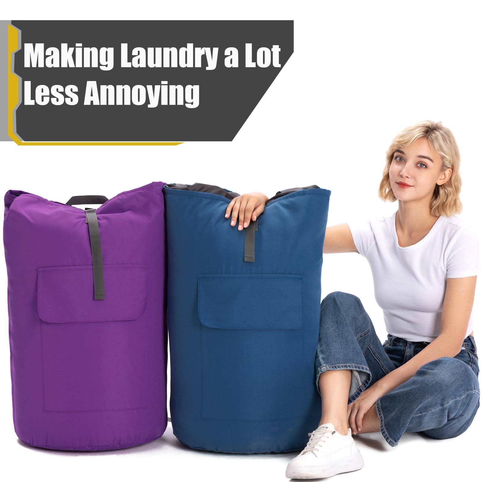 Borsa portabiancheria extra large resistente, 115 l, con tracolla imbottita, essenziale per ragazzi, borse per lavanderia blu navy per college, borsa per lavanderia XL, borsone per lavanderia per