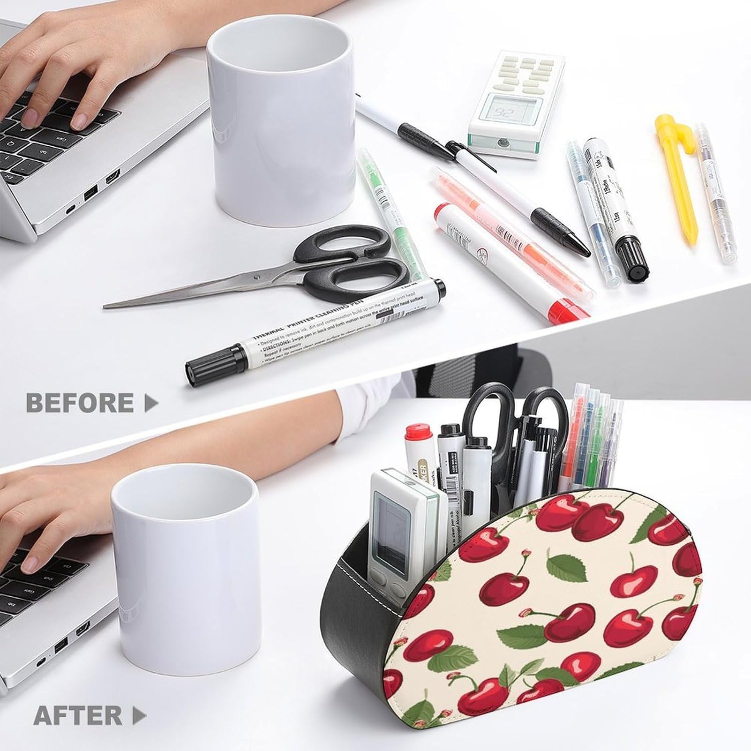 Red Cherry Pattern Remote Control Holder with 5 Compartments image 3