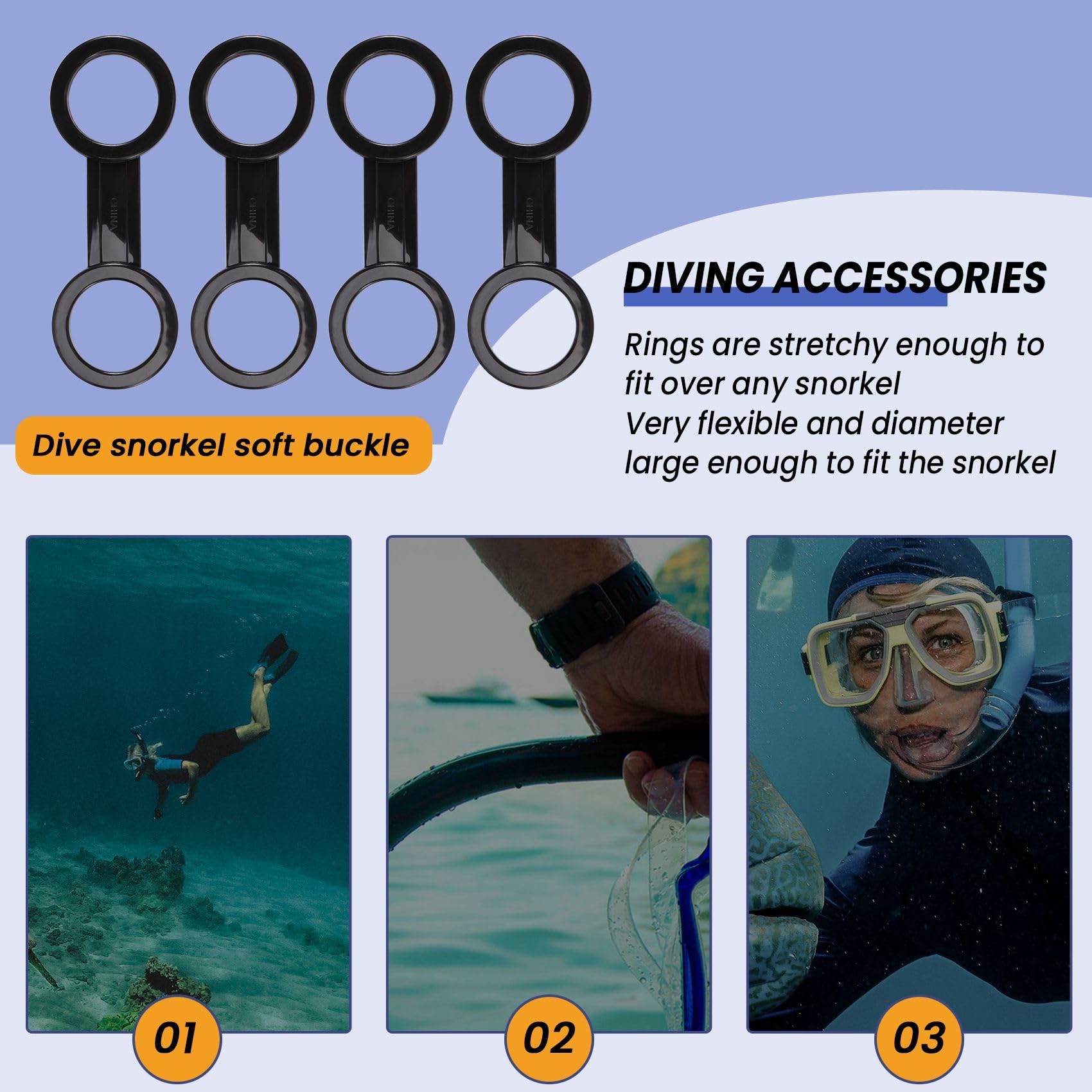 Kqcibz 8 Pieces Scuba Diving Dive Snorkeling Silicone Snorkel Mask Strap Keeper Holder Clips Retainer Attachment Gear Spare Part Accessories Black