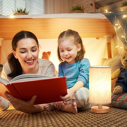 Miniatura 5 de Fenmzee Lámpara de mesa pequeña para dormitorio, control en línea, lámpara de noche con bombilla LED A15 de 3000 K, fácil montaje (pantalla crema,