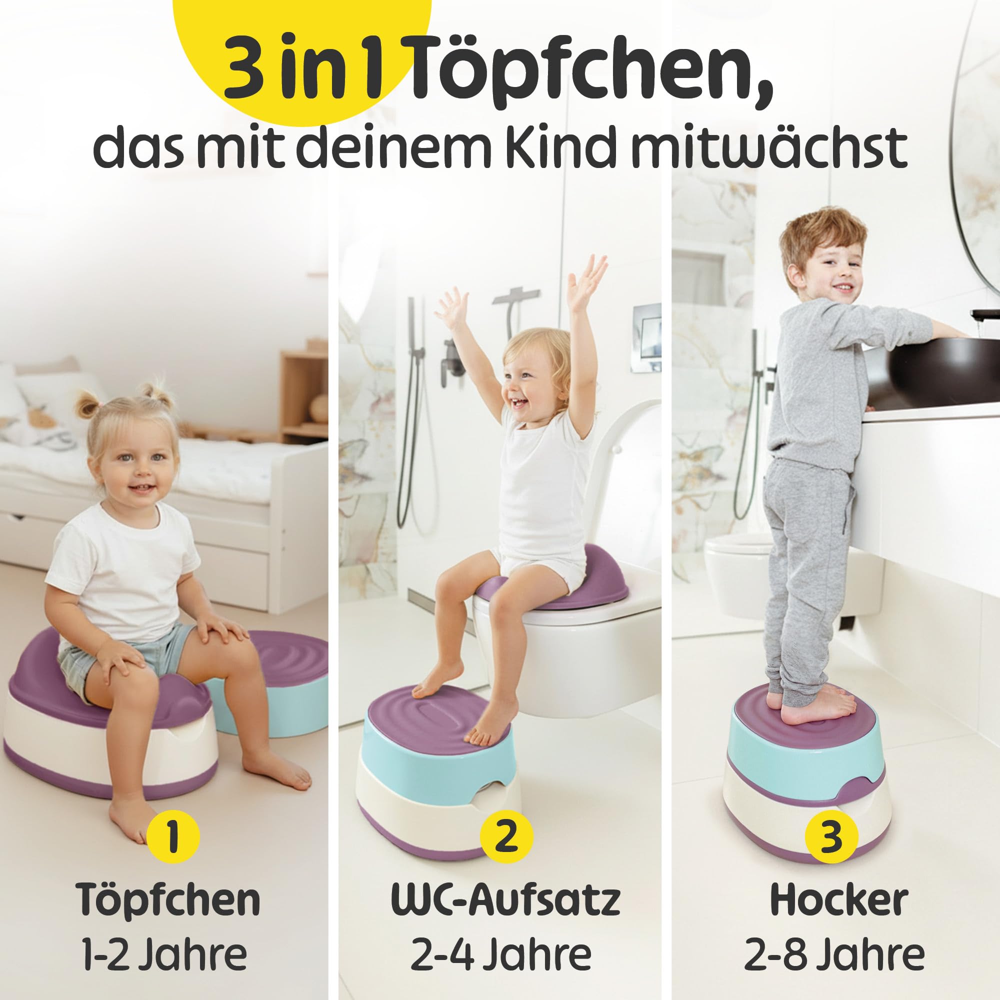 Merle Toys Nocnik dla dzieci, toaleta 3 w 1, certyfikat TÜV, bez BPA, toaleta do nauki korzystania z nocnika od 1 roku, toaleta dla dzieci + taboret toaletowy, łatwe czyszczenie, miętowy