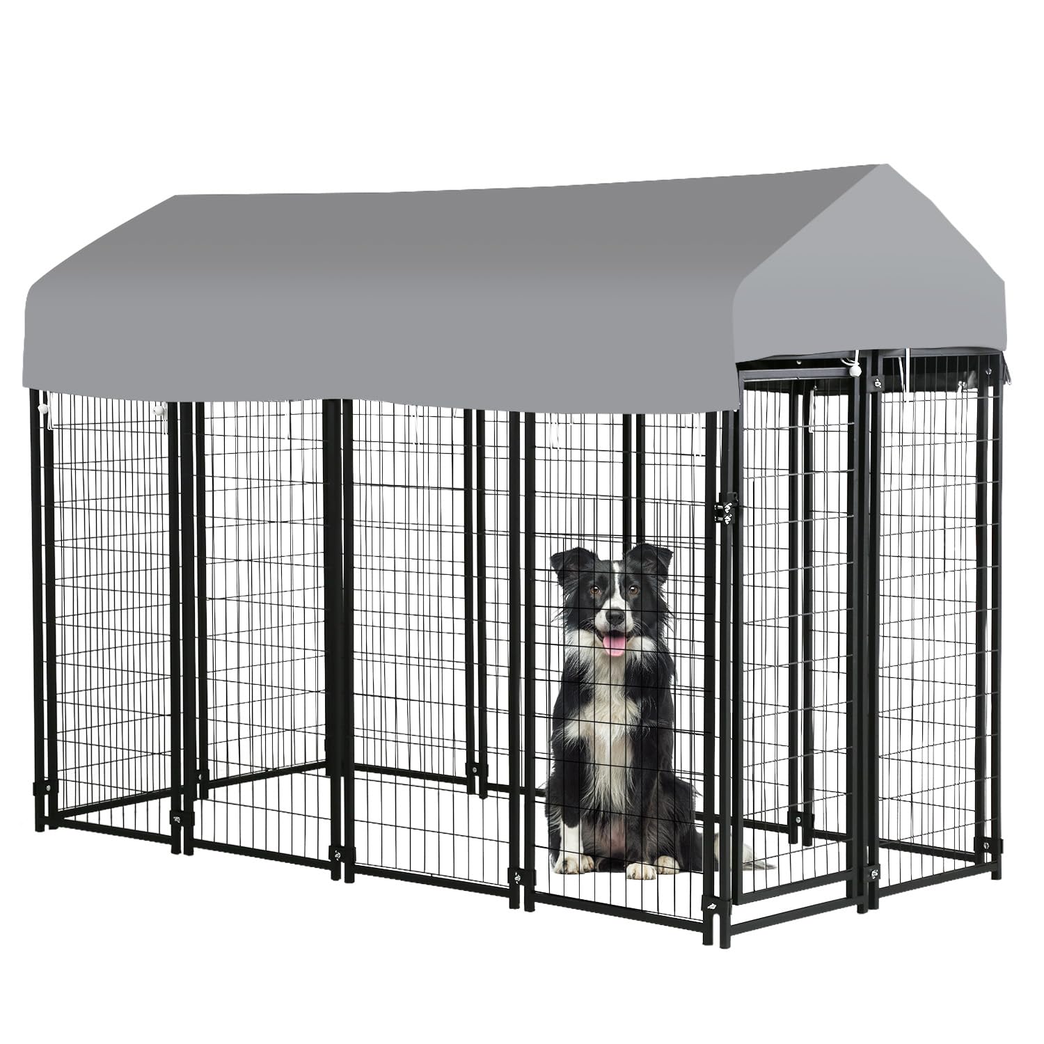Outdoor Dog Fence for Large Dogs House with Roof, Playpen Dog Pens Wire Pet Enclosure Dog Kennels Cage with Waterproof Cover for UV Protection,45