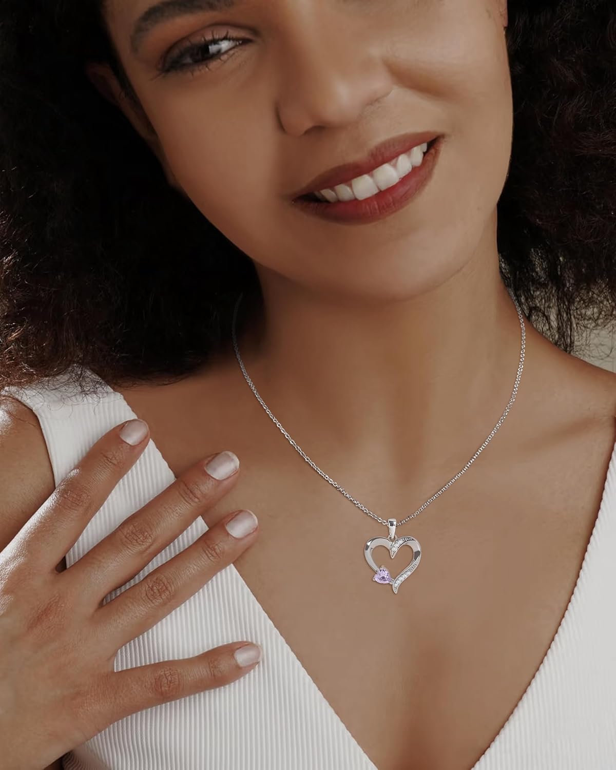 Love Heart Necklace for Women Silver Heart Necklace Zircon Pendant Birthstone Jewelry Gift Mom Wife Girlfriend - Image 4