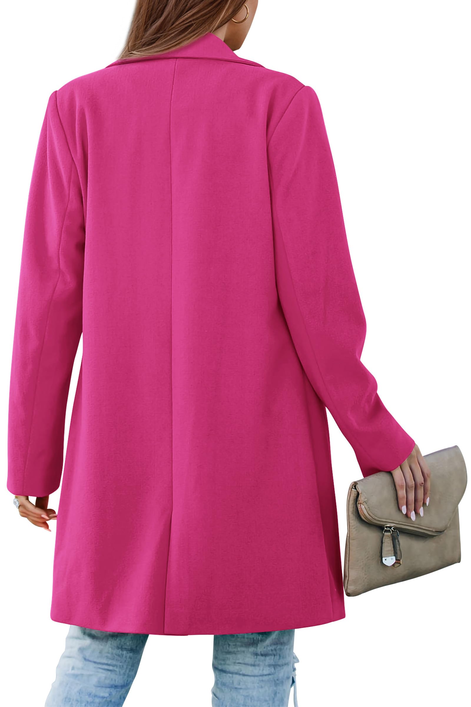 PRETTYGARDEN Women's Business Casual Long Blazer Jackets(Rose Red,S) view 2