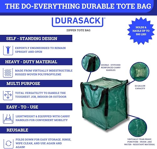 Miniatura 2 de DURASACK Bolsa de almacenamiento resistente con cremallera superior de 22 galones, bolsa de mudanza de polipropileno tejido resistente, diseño
