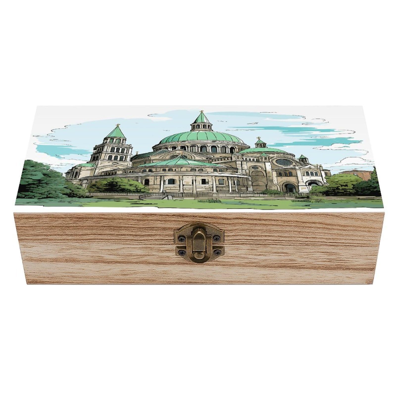 Btcowzrv Style Hand Drawn Lines Wooden Storage Box, Keepsake Box With Hinged And Retro Lock, Wood Jewelry Organizer For Photos & Mementos And Home Decor