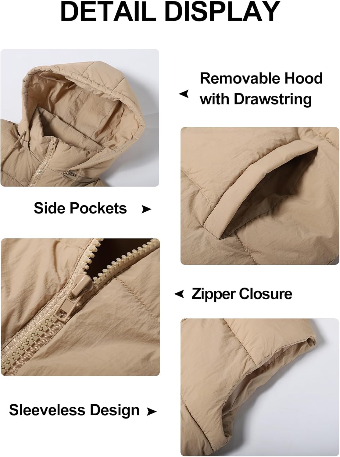 Flygo Puffer Vest Women Zip Up Sleeveless Winter Casual Stand Collar Padded Down Jacket Coat with Pockets - Image 3