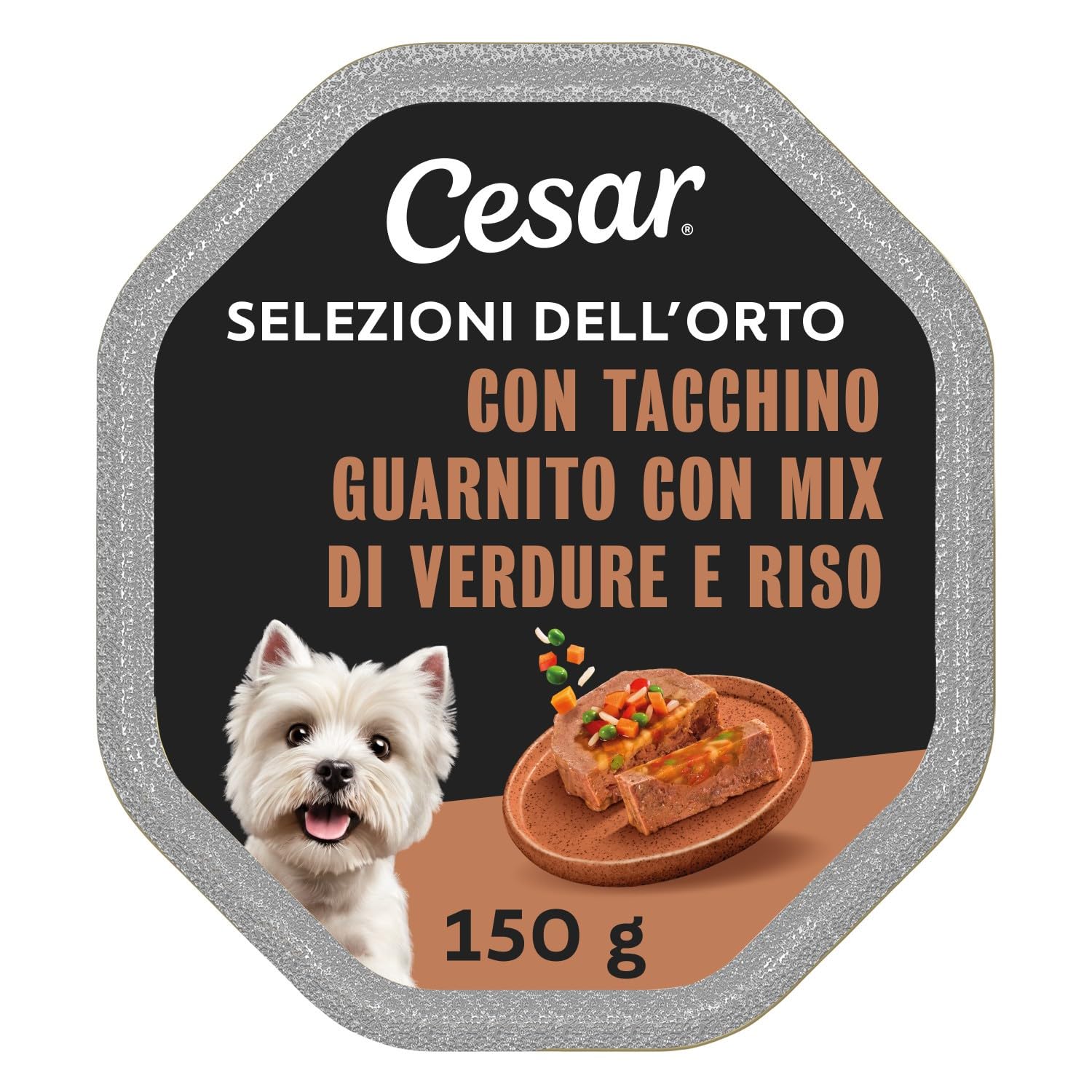 Cesar Cibo per cani Seleczioni dell'Orto con tacchino, cuore di verdure e mix di riso, 150 g, 14 ciotole
