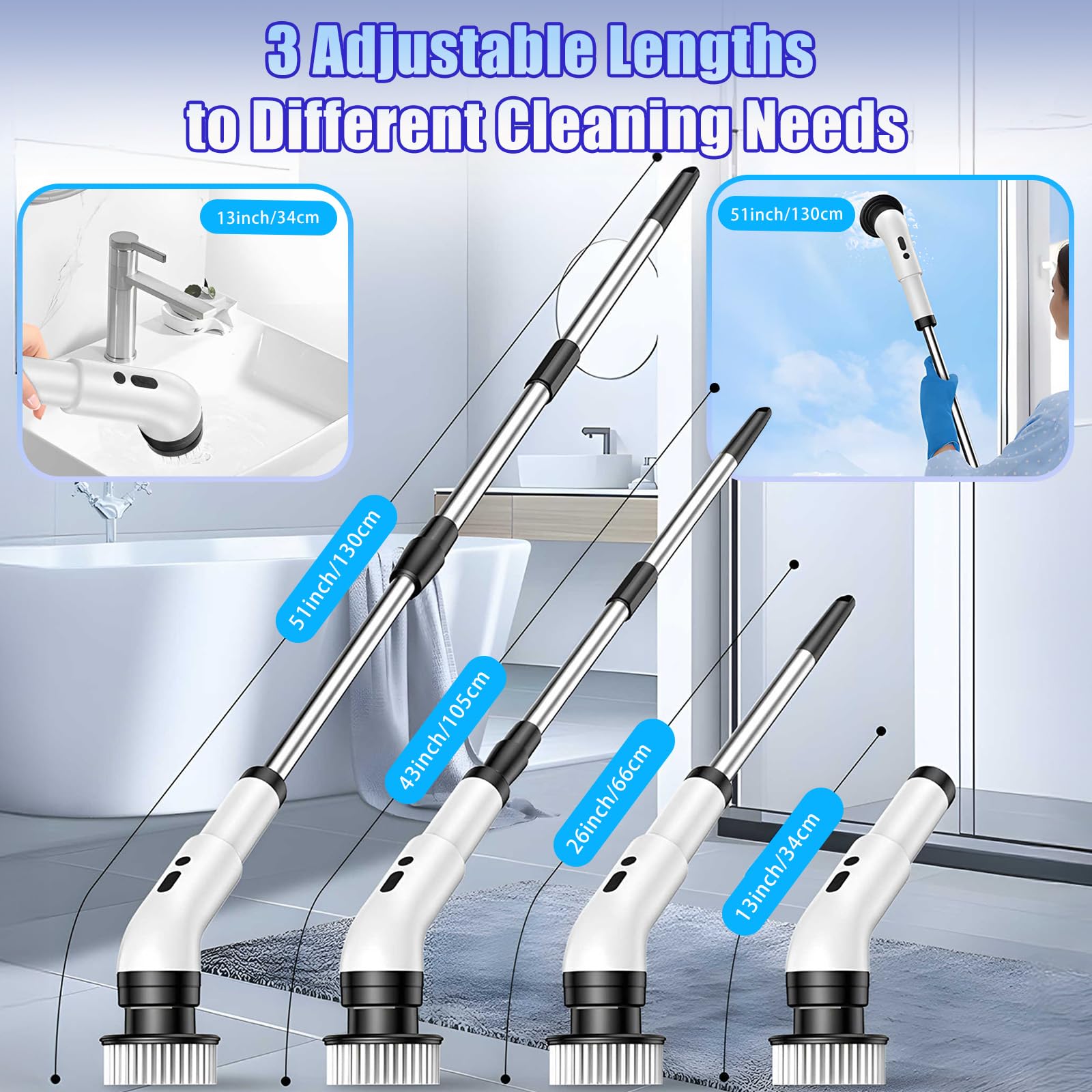 Journeyside Brosse Nettoyage Electrique 9Têtes sans Fil pour Nettoyer Bains | Electrique Nettoyage Rotative Tête de Brosse Remplaçable,Brosse Rotative Salle de Bain pour Pneus et Cuisine Bains
