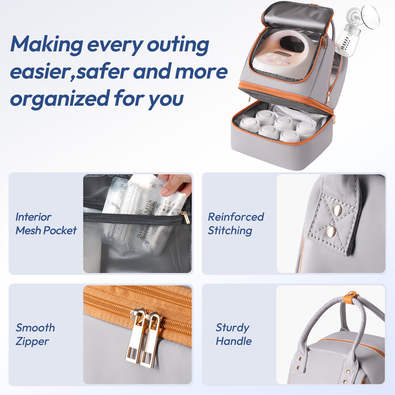 NCVI Bolsa para extractor de leche materna con bolsa de hielo, bolsa extraíble de doble capa para Medela & Spectra S1/S2, bolsa térmica de leche materna aislada para madres trabajadoras, viajes