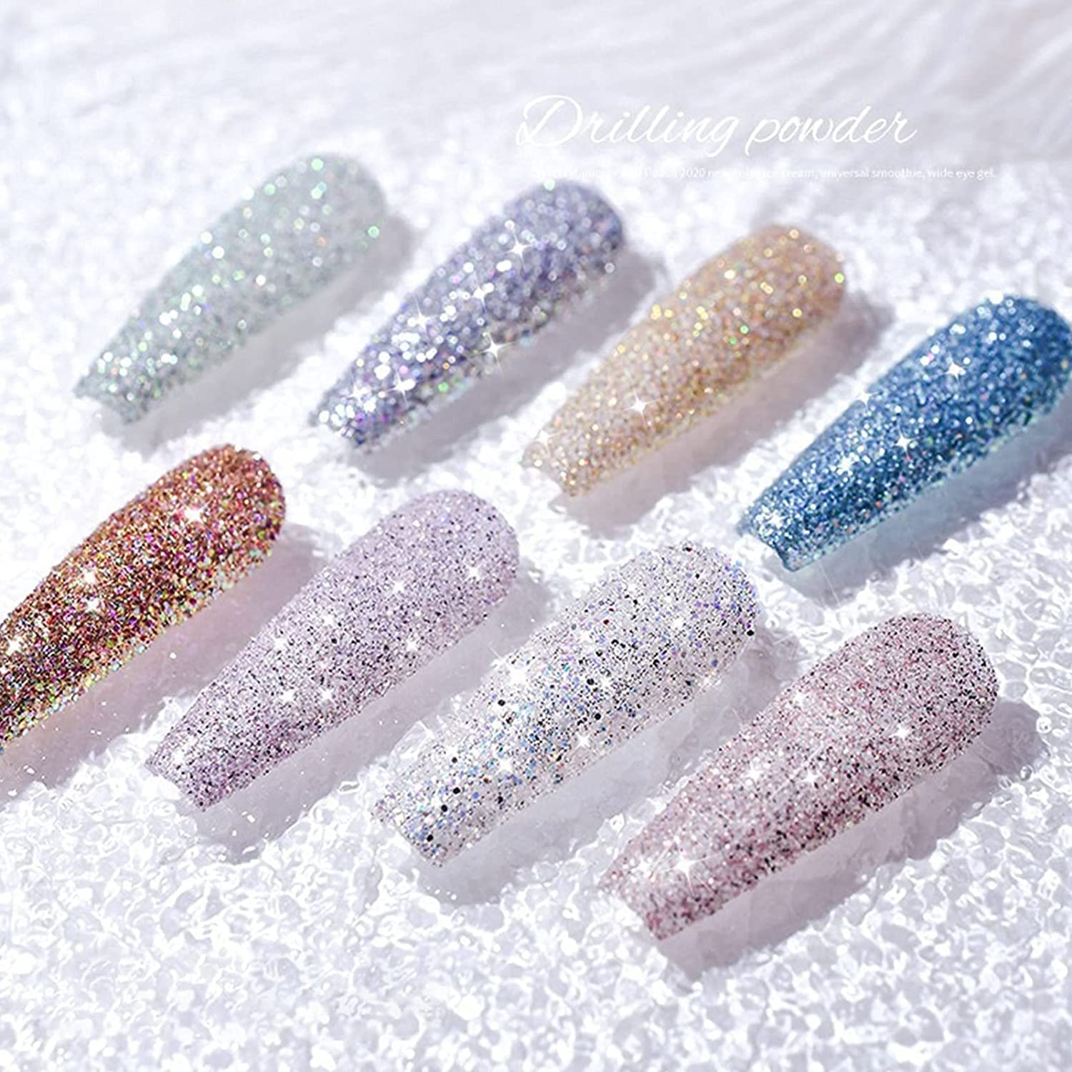 1 / 8pcs Glitter Nail Art Pigment Pigment Polvere, Nail Art Specchio Pigmento Polvere in Polvere Scintillio Giorno Rosa Branzini Chrome Chrome Powder (Color : 8Pcs)
