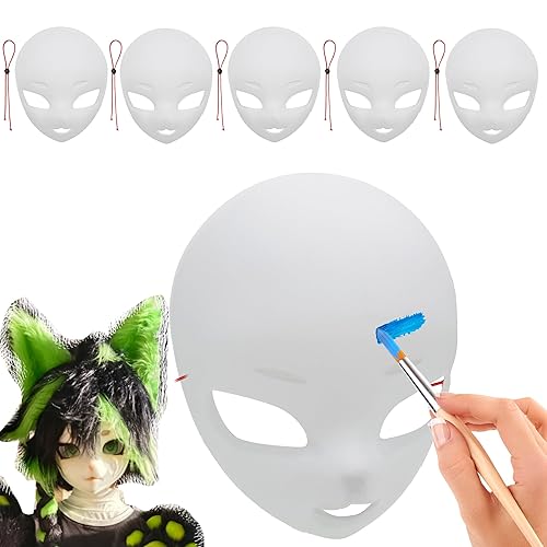 Liokoon 5PCS Fursuit Head Base Furry Mask Base to Paint, Plastic Therian Blank Mask DIY Cosplay Fursuit Accessories Gifts for Masquerade Party Favor Halloween Costume