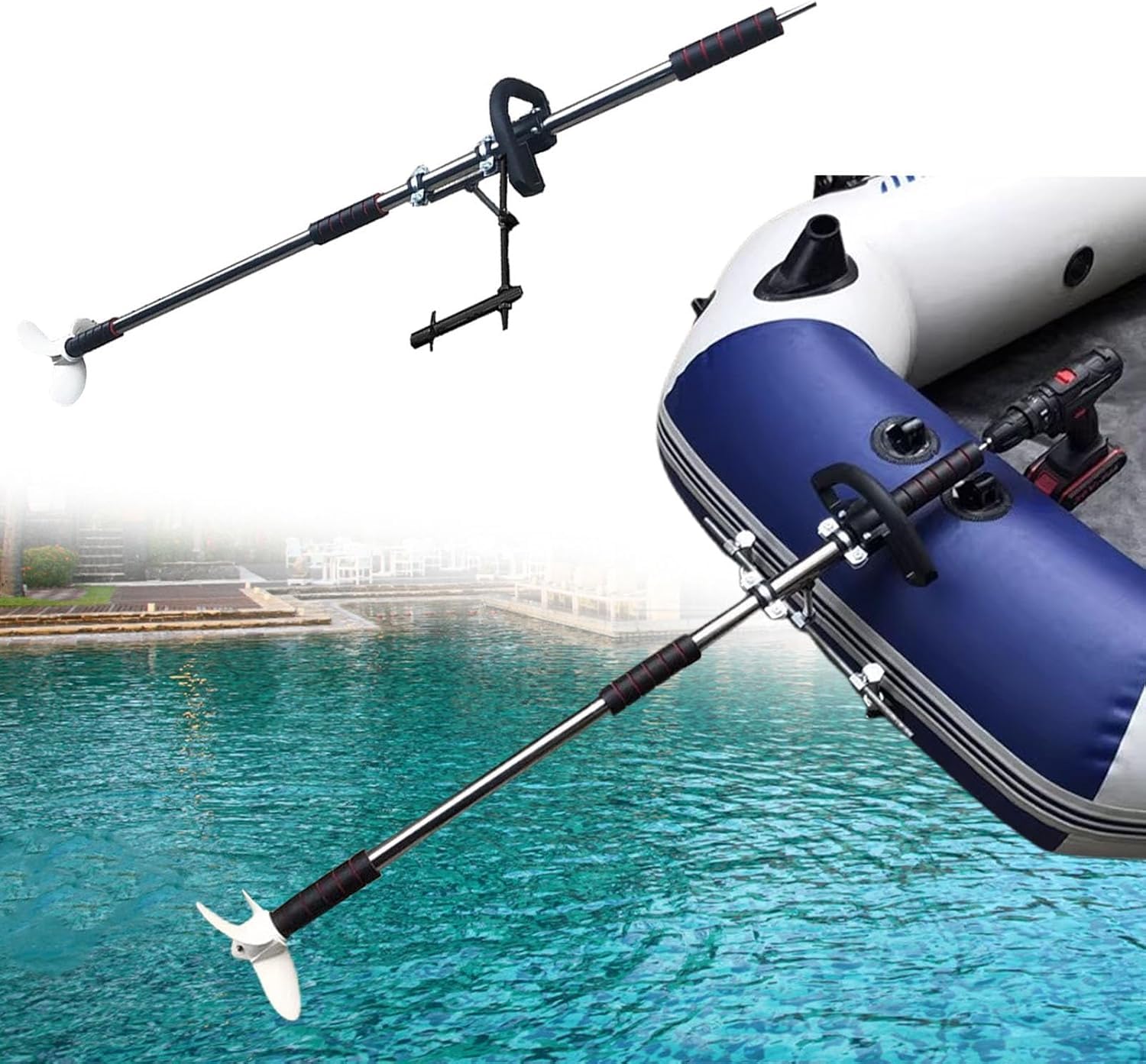 Hélice fueraborda para Kayak, propulsor Manual, Motor de Arrastre inalámbrico accionado por Taladro con Kit de Montaje, Motor de Aluminio para embarcaciones de 100/125 cm