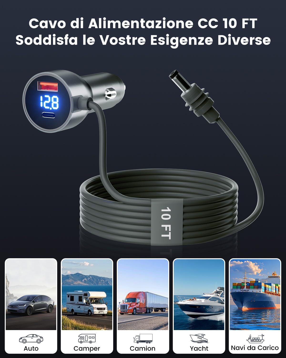 Mwin Cavo Starlink Mini - Caricatore Auto Cavo Alimentazione DC per Starlink Mini, Adattatore Accendisigari 12V-24V con Display Digitale, Porte USB C/USB A Ricerca Rapida 30W per Camion, Auto (3M)