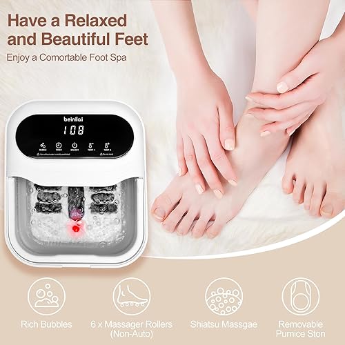 Miniatura 4 de Beinilai Spa de pies plegable con control de calor, burbujas y temperatura, masajeador de baño de pies con pantalla táctil y rodillos de masaje,