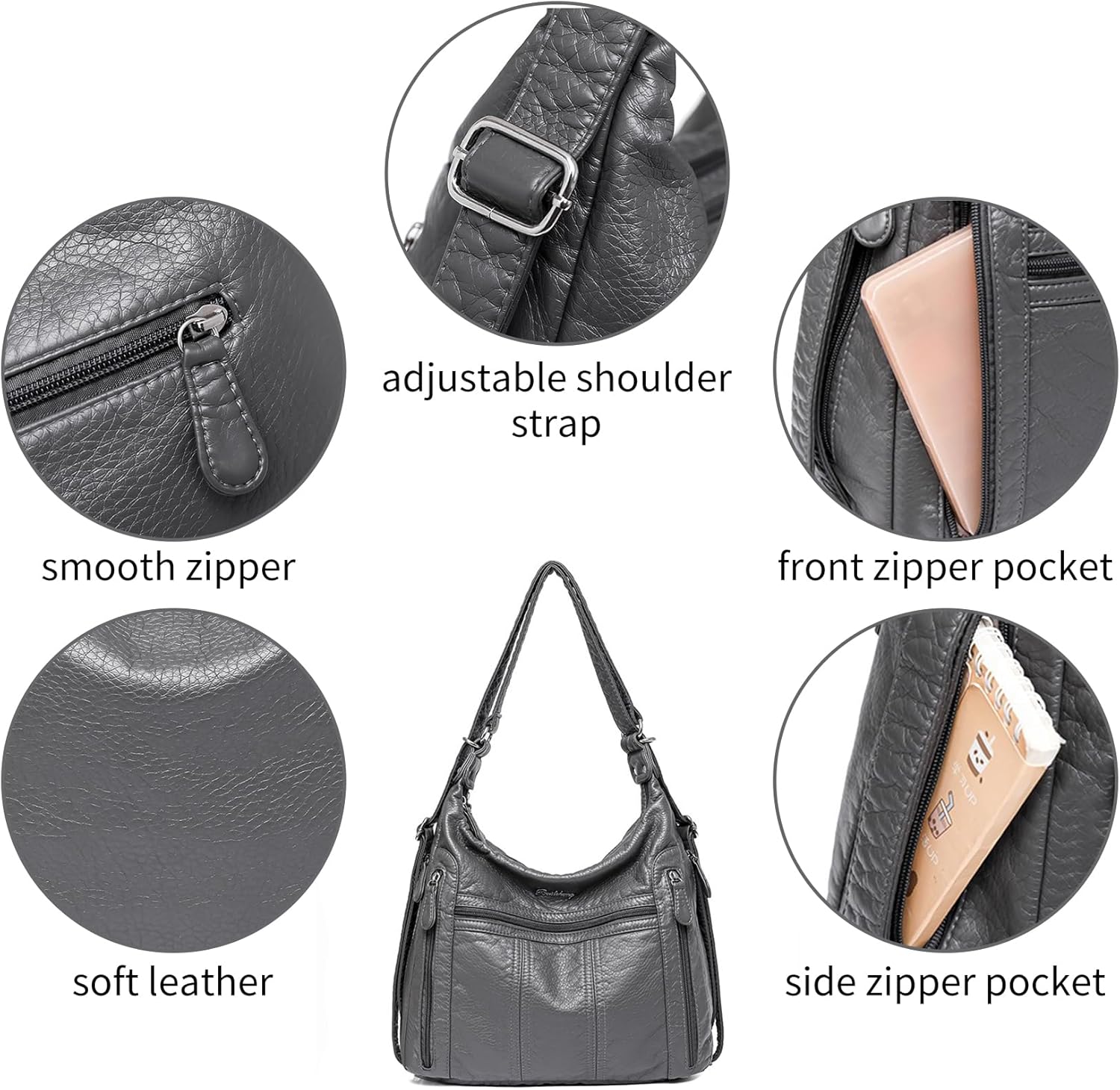 NOTAG Handtas voor dames, zacht PU-leer, schoudertas, 2-in-1 rugzak, meerdere vakken, hobotas, shopper