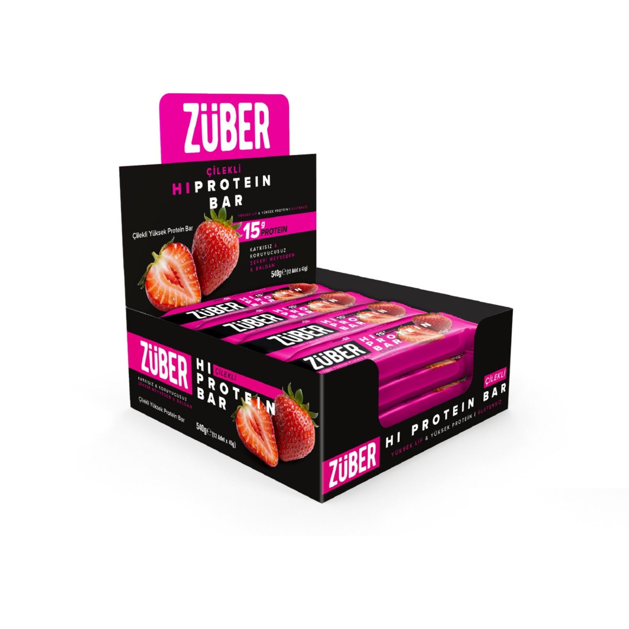 Çilekli Hi Protein Bar 45g x 12 Adet (15g protein)