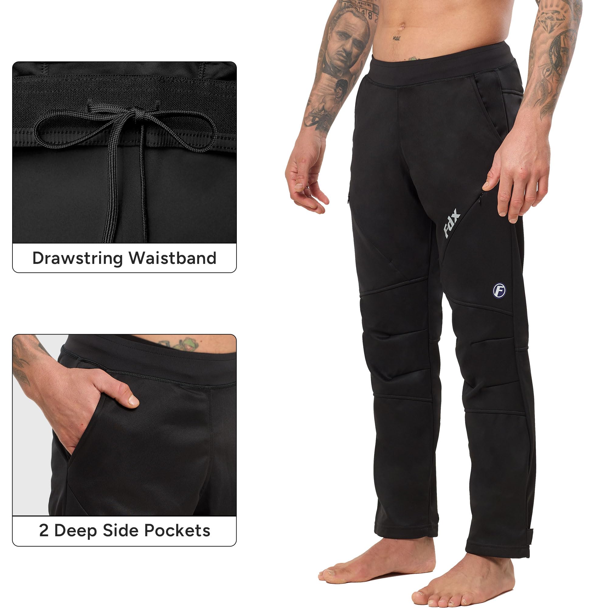 FDX Męskie spodnie do chodzenia na świeżym powietrzu, wodoodporne spodnie turystyczne, softshell, podszewka polarowa, kieszenie zapinane na zamek błyskawiczny i ściągacz ze sznurkiem, do biegania i