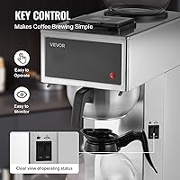 Vista 4 de VEVOR Cafetera comercial de goteo, cafetera de 12 tazas con 2 jarras de vidrio y 2 platos calentadores de decantador, cafetera de acero inoxidable