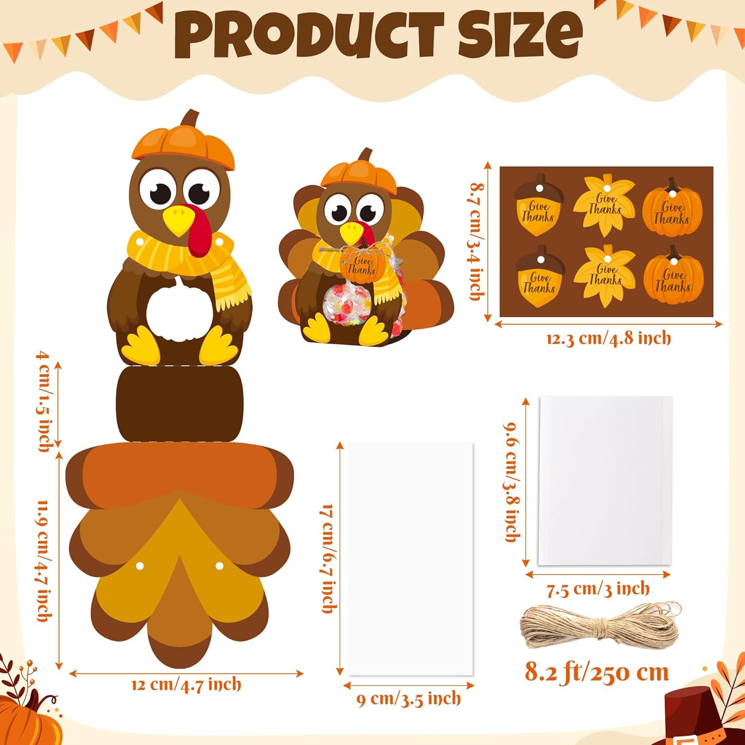 B1ykin Thanksgiving Candy Bags - 36 Sets DIY 3D Cute Fall Candy Holder Goodie Treat Bags with Clear Window Name Tags Cards, Autumn Exchange Gifts, Classroom Party Favor for Kids (Turkey) - Image 2