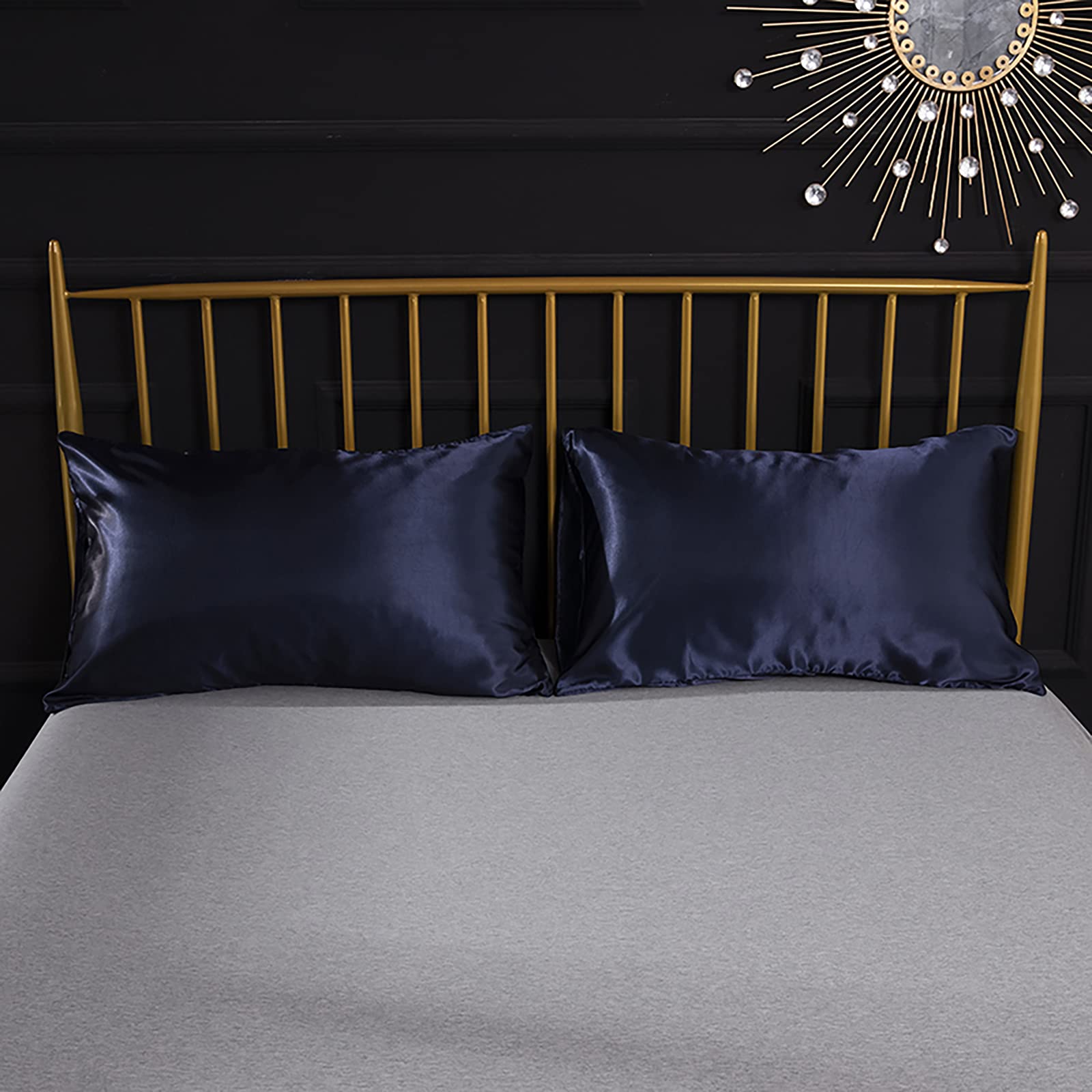 Jemiipee Completo Lenzuolo Letto Matrimoniale, 1 x Lenzuola Sotto con Angoli Tinta Unita 180x200 cm con 1 x Lenzuolo Piatto e 2 x Federe, Biancheria da Letto in Raso, Blu Navy