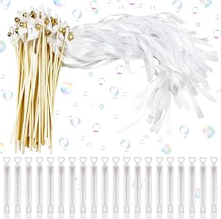 20 Wedding Wall Romantic White Trellis White Wand Wedding Streamers with Bells and Ribbons Lace Wand Wedding Lace Bands with 20 Soapy Liquid Parlor for Weddings, Parties