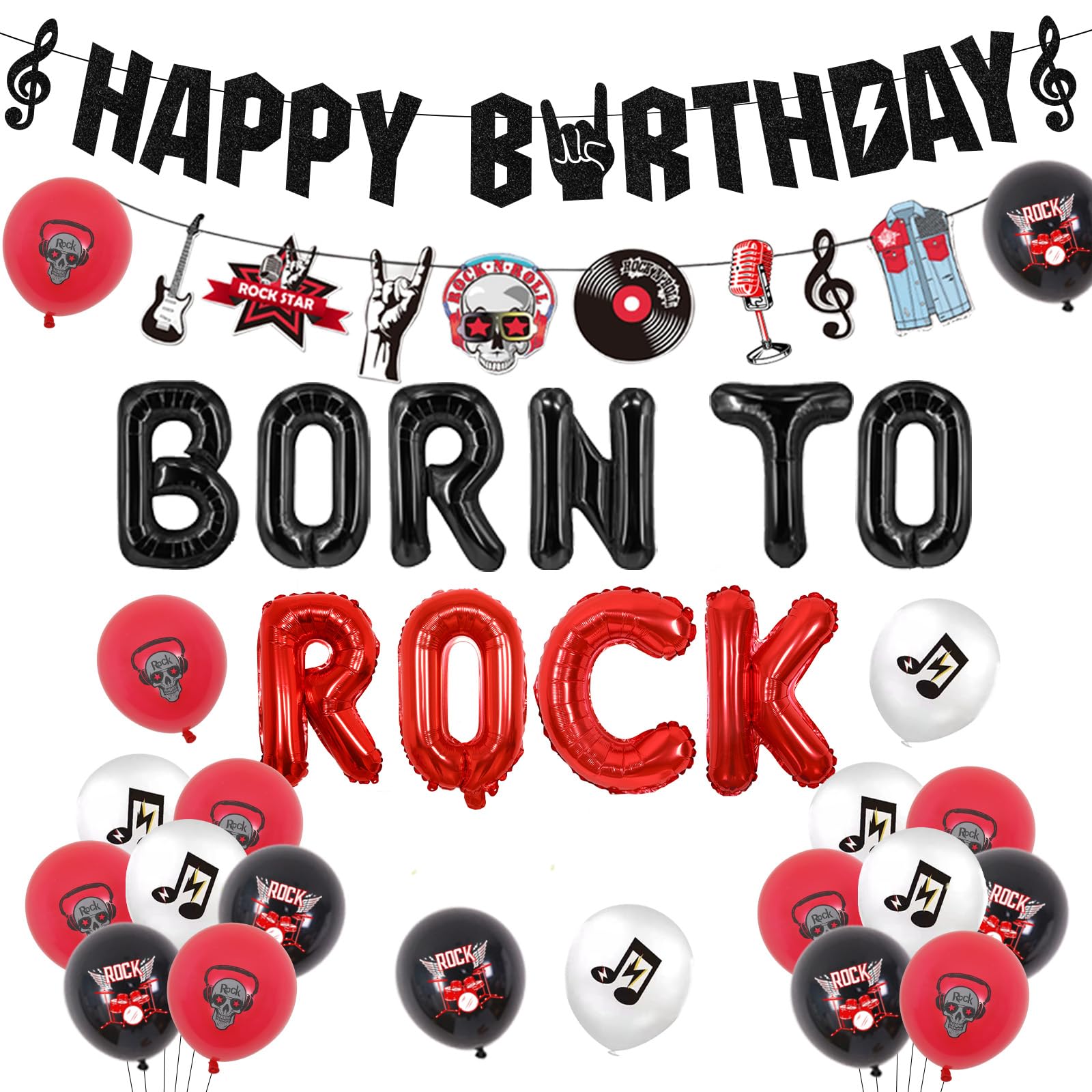 Crenics Rock And Roll Geburtstagsbanner - Großes Happy Birthday Hintergrund-Dekoration Für Musik-Partys (150x100 Cm)