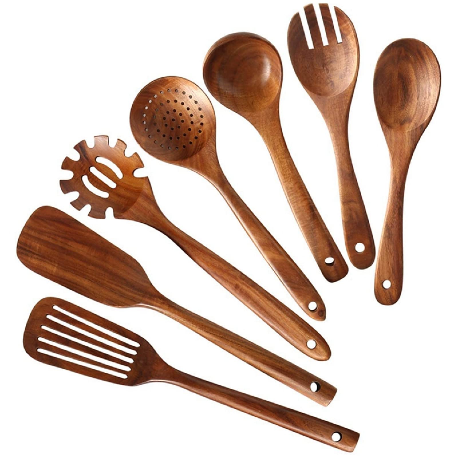 GTHTUHFD Cooking Spatulas And Spoons,Spoon Setcooking Utensils Set Wooden Kitchen Utensils Set Cooking Spoons Natural Teak Wood Kitchen Spatula