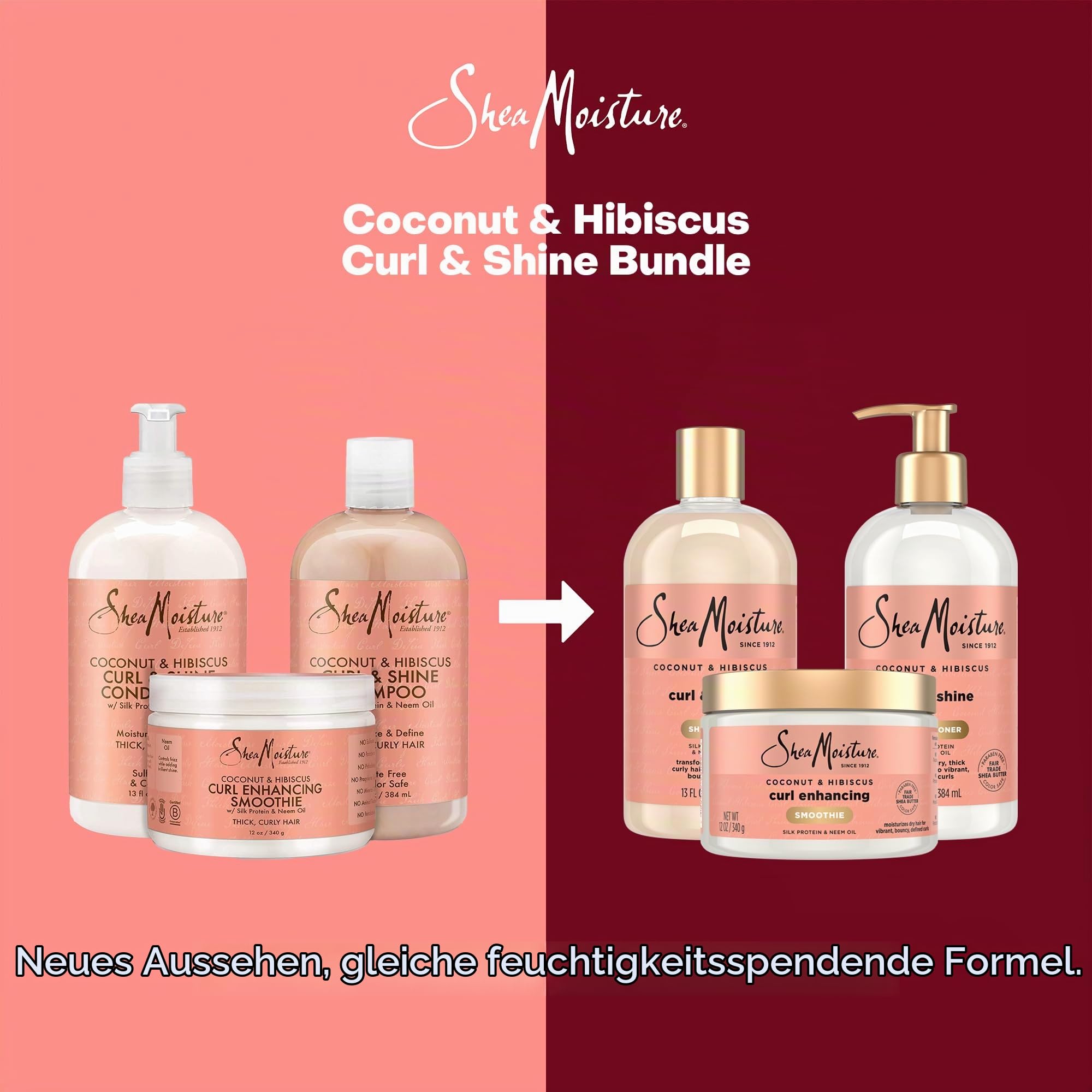 Shea Moisture Coconut & Hibiscus Curl TRIO: Includes Curl & Shine Shampoo, Curl & Shine CONDITIONER, Curl Enhancing Smoothie
