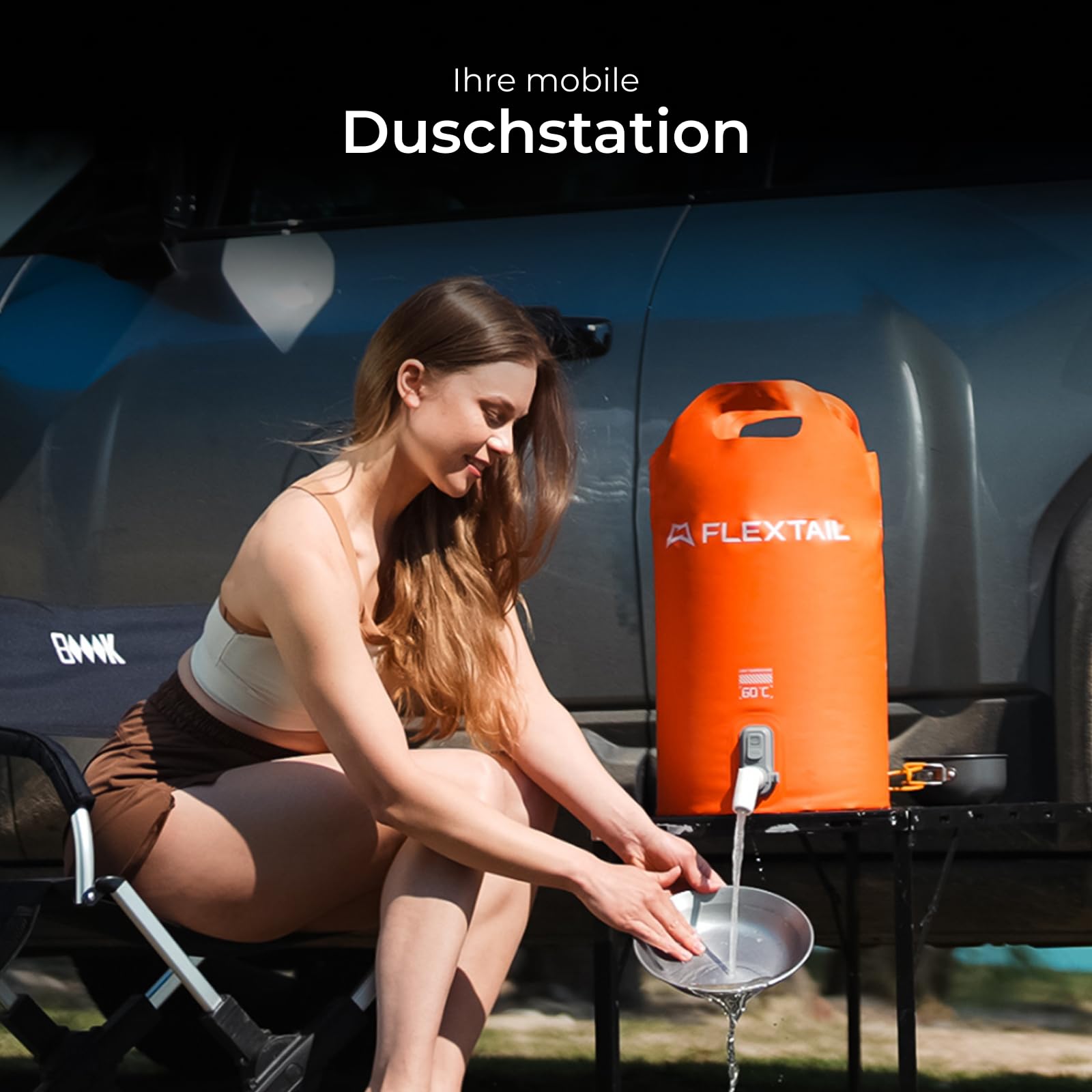 FLEXTAILGEAR Tragbare Camping-Duscheimer 20L mit integrierter Elektropumpe, 2500mAh Akku, IPX7