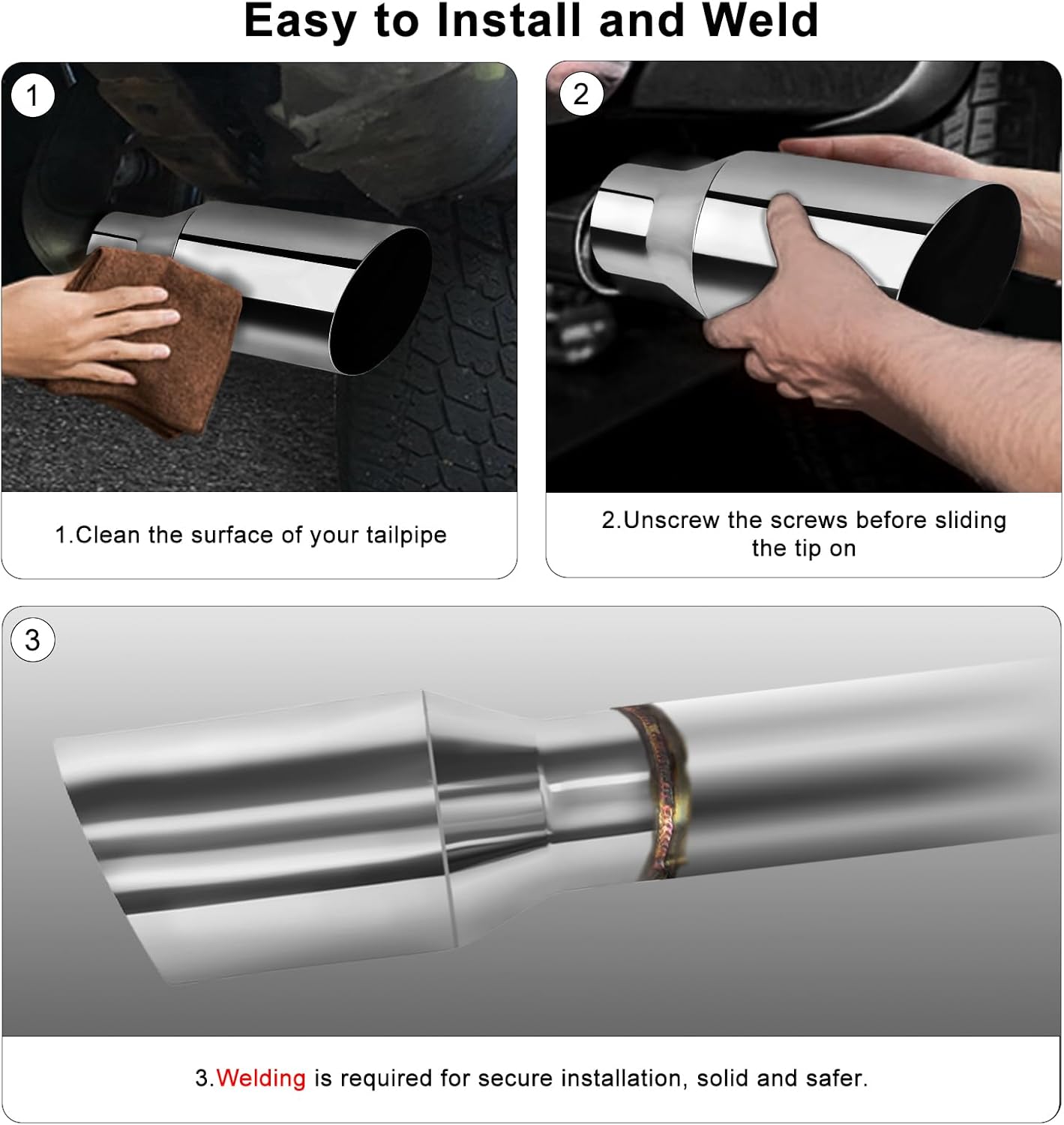 MuHize 2.5 Inch Inlet Exhaust Pipe, 4" Outlet 9" Overall Diesel Exhaust Tip, Stainless Steel Polished, High Performance Exhaust Pipes for Pickup Truck, Car, Truck(Pack of 2)