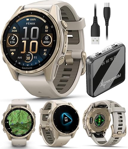 Miniatura 39 de Wearable4U Garmin Fenix 8 – 2 pulgadas, reloj inteligente multideporte GPS AMOLED, zafiro, titanio con banda de silicona naranja brillante/grafito,