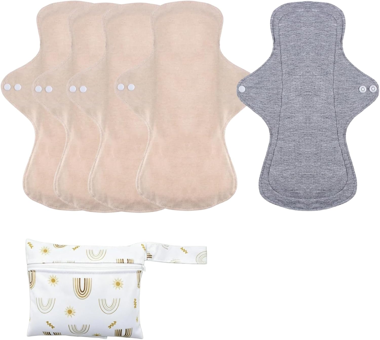 Pure Cotton Washable Menstrual Pads,Reusable Incontinence Pads,Front Gray Pads Sanitary Napkins,with 1 Storage Bag,Panty Liners Pads Period for Postpartum/Incontinence(Skin color/M/5pcs)