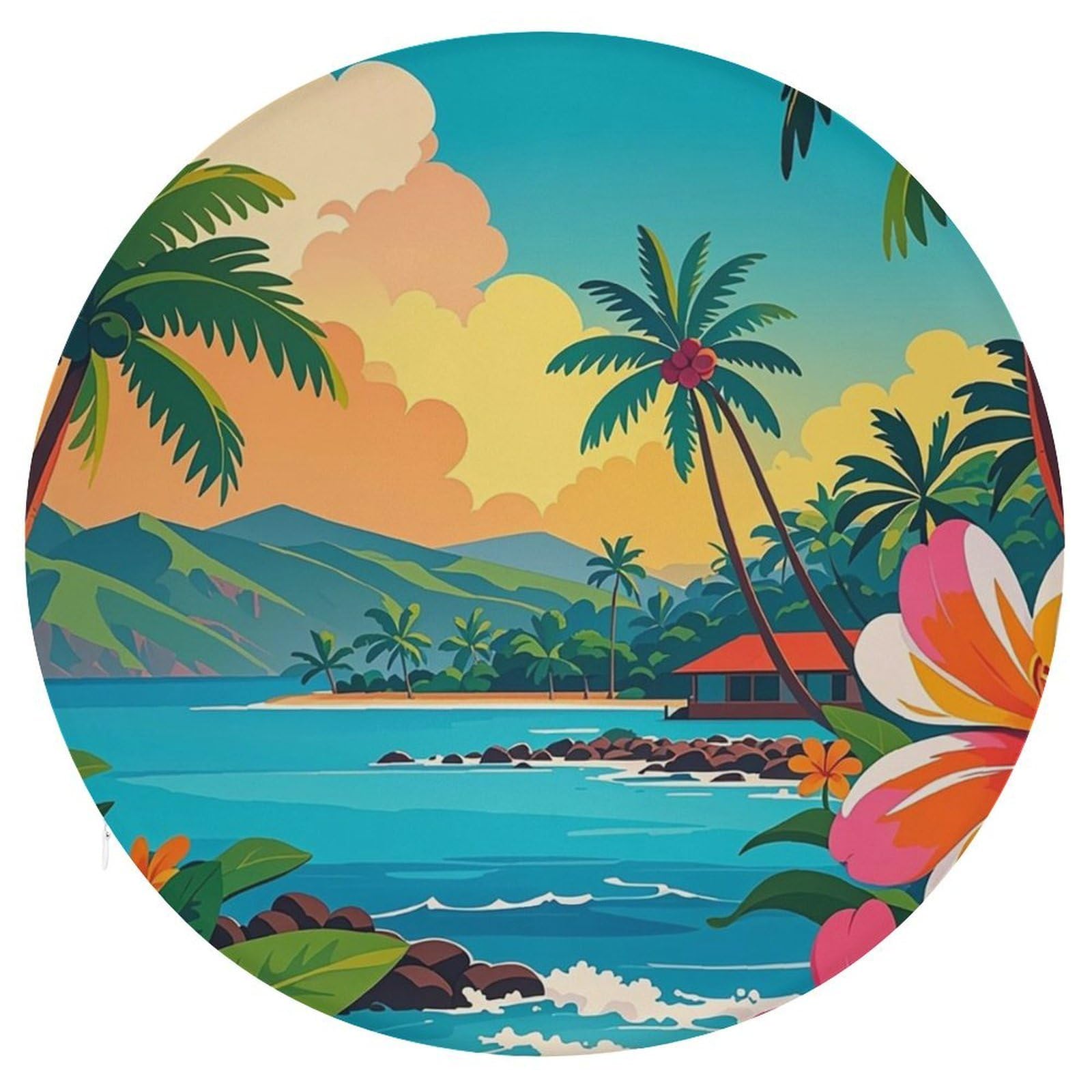 FekiLoot Hello Hawaii Memory Foam Round Cushion, Soft Seat Cushion for Circle Chair with Removable Cover, Fashion Decorative Cushion for Bedroom Sofa Kitchen Office, 15.3 x