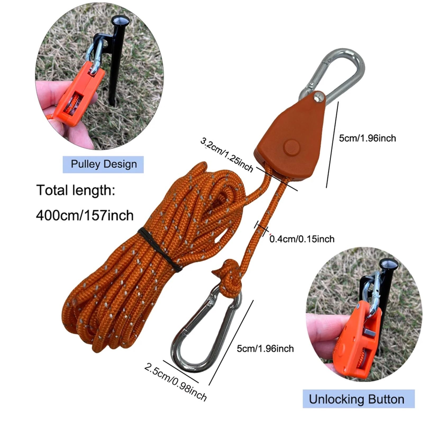 4Pcs Camping Seil Zelt Einstellbare RopeTent Heringe Boden Nägel Set Tasche Mit Lagerung Pulley Spanner Ratsche für Camping und Outdoor(Green)
