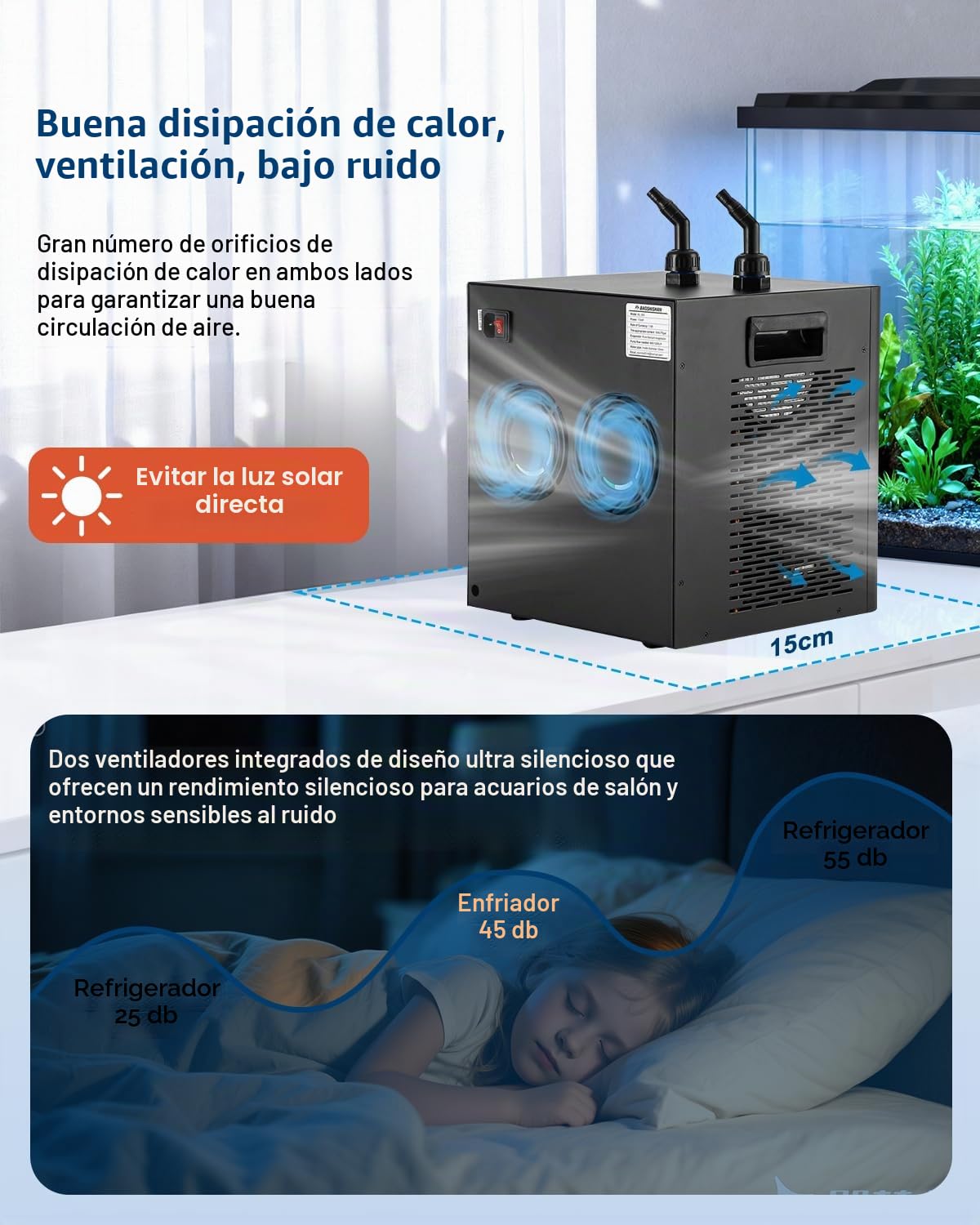 BAOSHISHAN Enfriador para acuarios Enfriador de Agua para peceras, 300 litros para acuarios de Agua Dulce/Salada