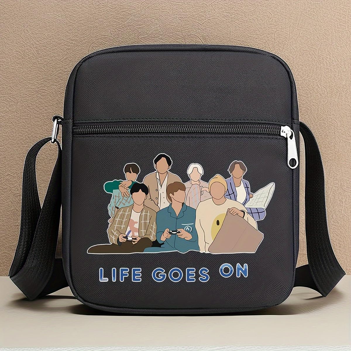 K-pop Merch Crossbody Bags jimin suage jungkook V Jhope jin RM Bag Korean Merchandise Life Goes On Messenger for Women Men Crossbody Purse with Zipped Pockets Handbag Shoulder Bag