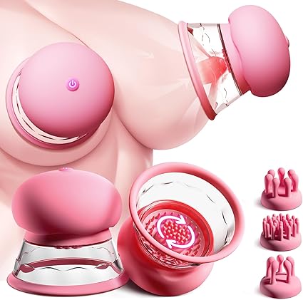 Manual Nipple Sucker with 10 Rotation Modes & 3 Brush Heads (Rose)